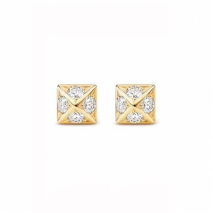 Spike Collection: 14K Gold Pavé Diamond Pyramid Spike Stud Earrings, XS Size