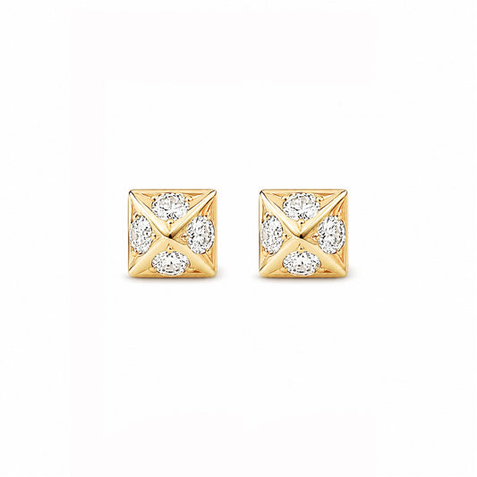 Spike Collection: 14K Gold Pavé Diamond Pyramid Spike Stud Earrings, XS Size