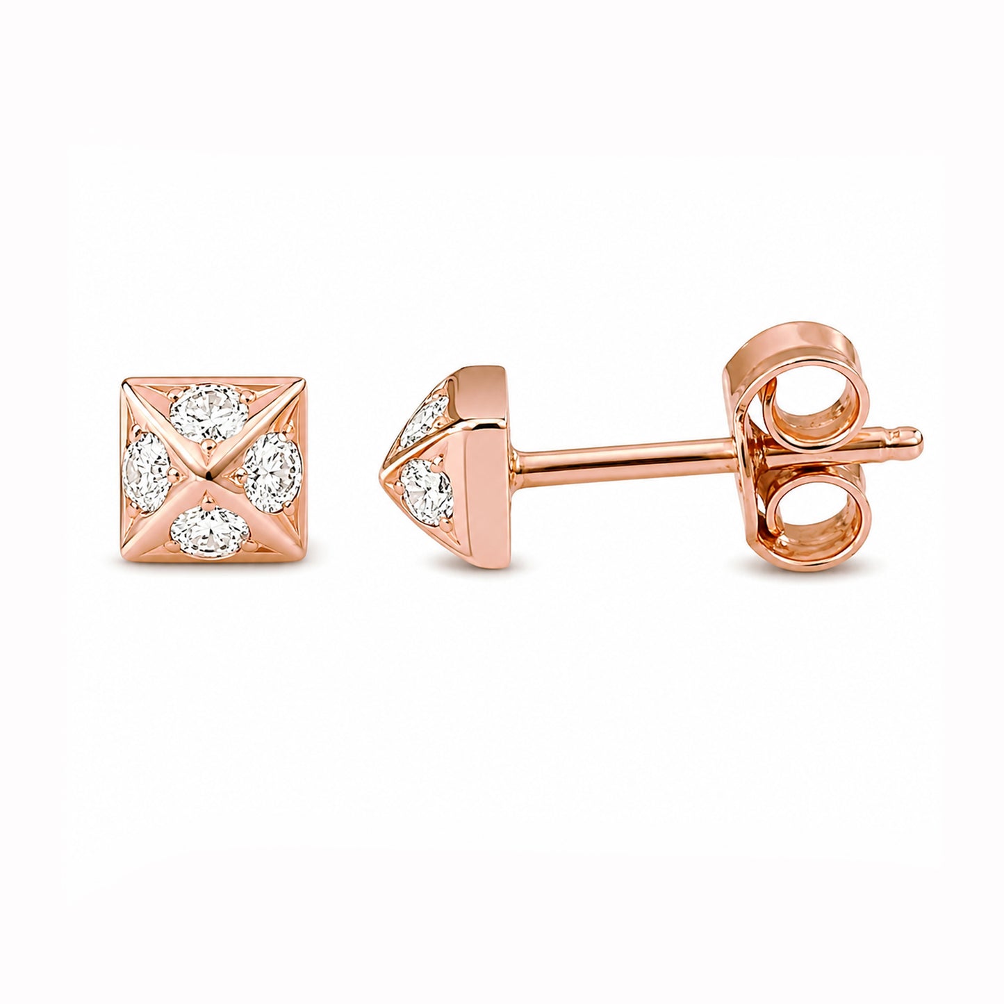 Spike Collection: 14K Gold Pavé Diamond Pyramid Spike Stud Earrings, XS Size