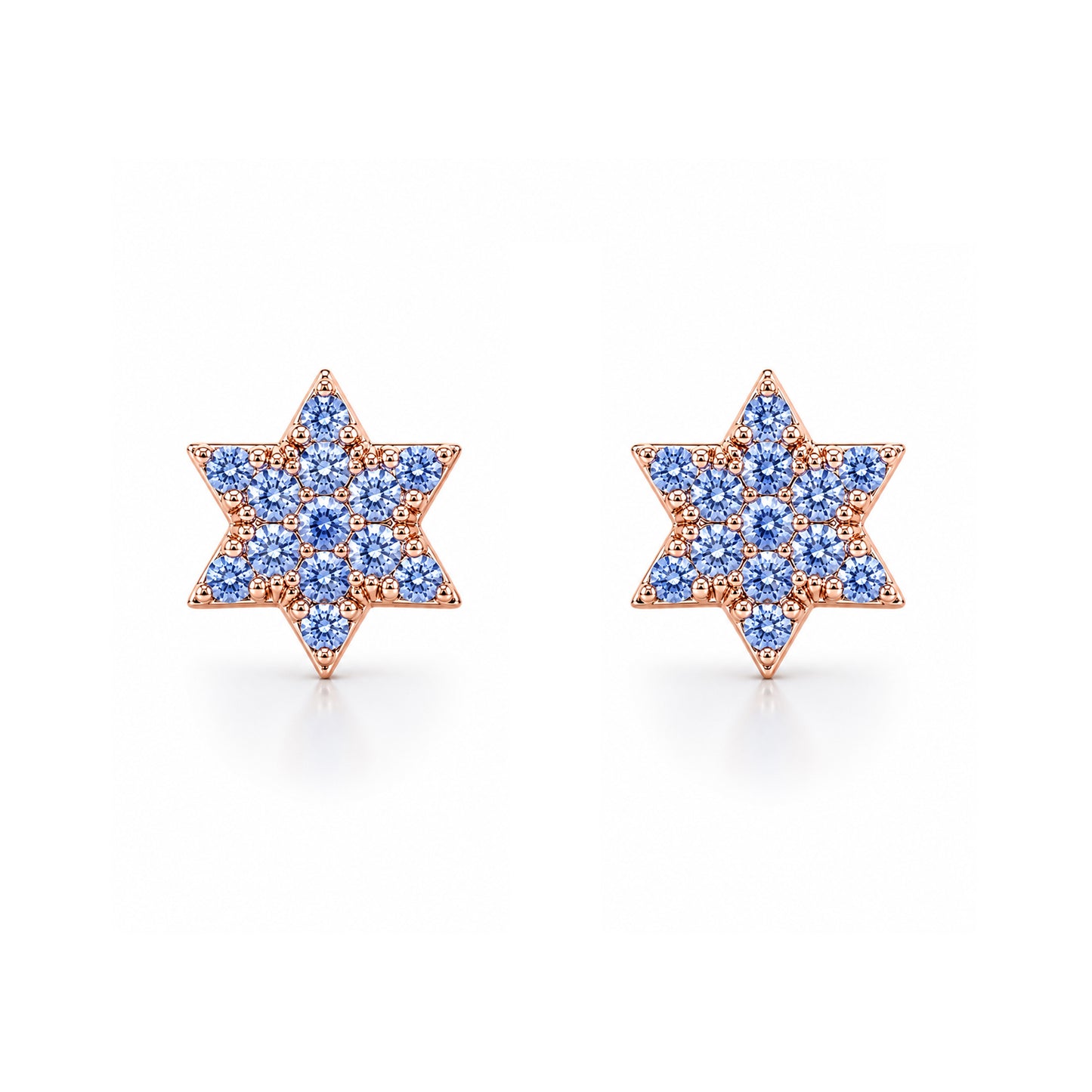 14K Gold Tiny Pavé Blue Sapphire Star of David Stud Earrings
