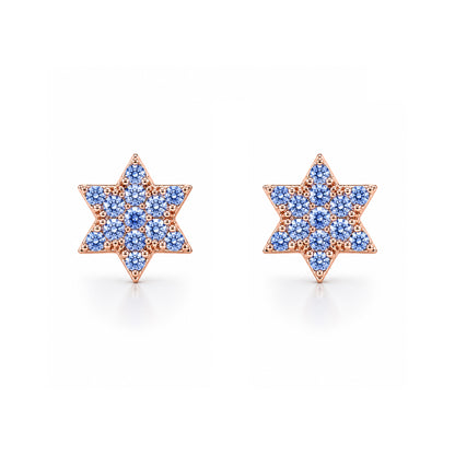 14K Gold Tiny Pavé Blue Sapphire Star of David Stud Earrings