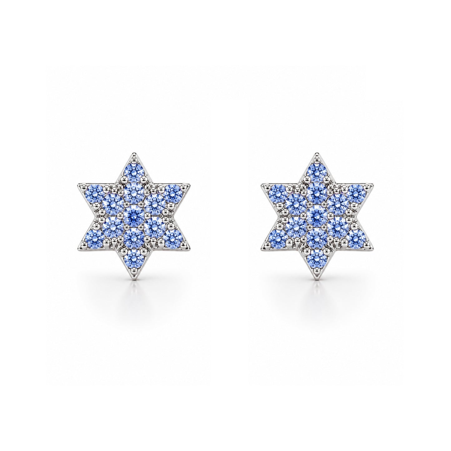 14K Gold Tiny Pavé Blue Sapphire Star of David Stud Earrings
