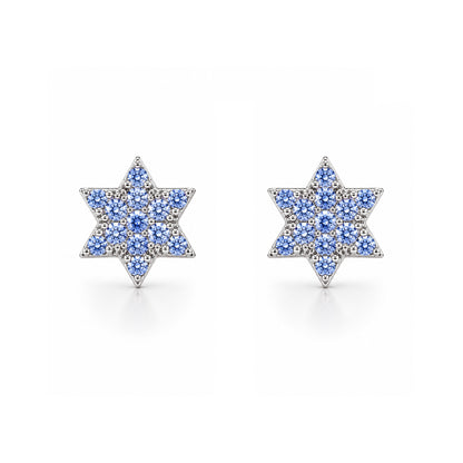 14K Gold Tiny Pavé Blue Sapphire Star of David Stud Earrings