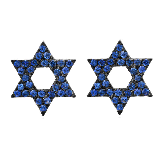 14K Gold Pavé Sapphire Star of David Stud Earrings