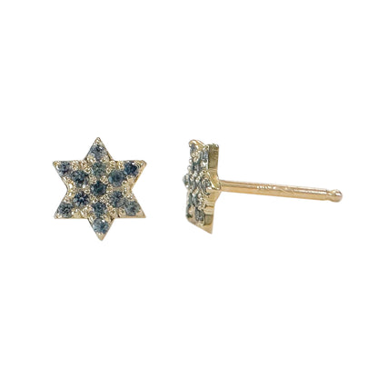 14K Gold Tiny Pavé Light Blue Sapphire Star of David Stud Earrings