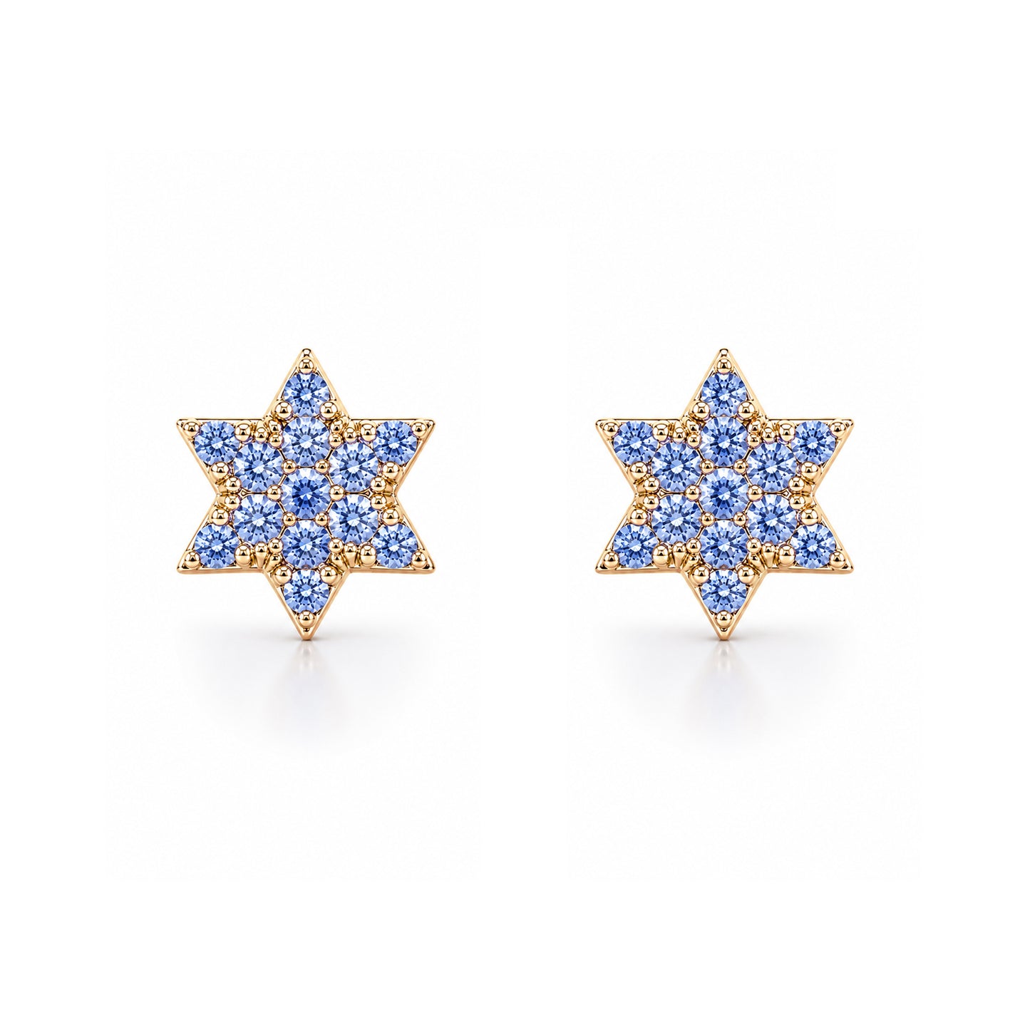 14K Gold Tiny Pavé Blue Sapphire Star of David Stud Earrings