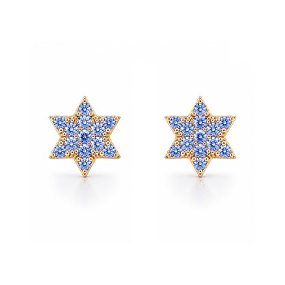 14K Gold Tiny Pavé Blue Sapphire Star of David Stud Earrings