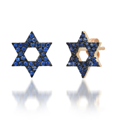 14K Gold Pavé Sapphire Star of David Stud Earrings