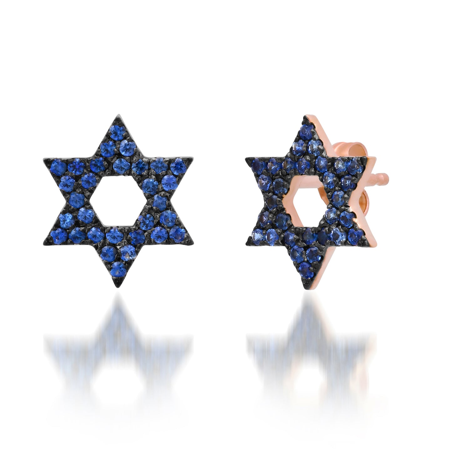 14K Gold Pavé Sapphire Star of David Stud Earrings