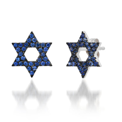 14K Gold Pavé Sapphire Star of David Stud Earrings