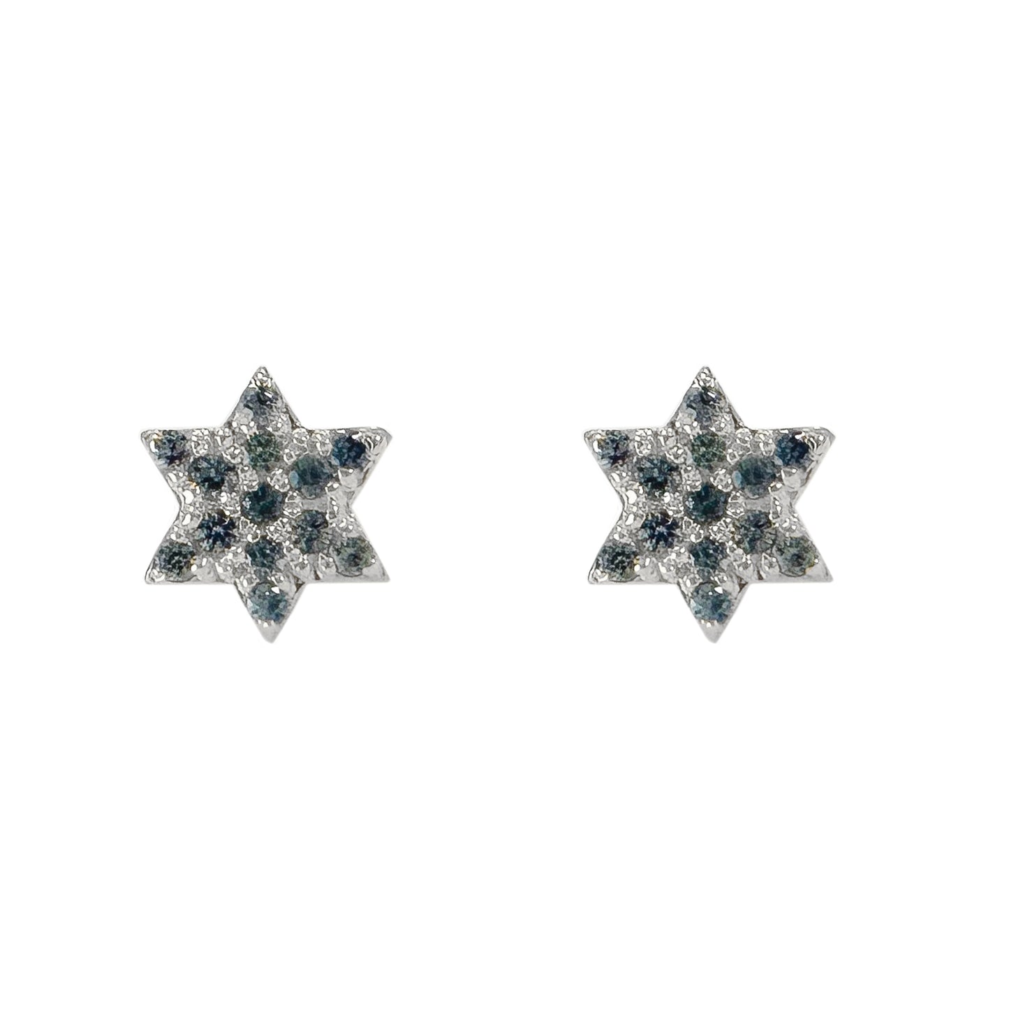 14K Gold Tiny Pavé Light Blue Sapphire Star of David Stud Earrings