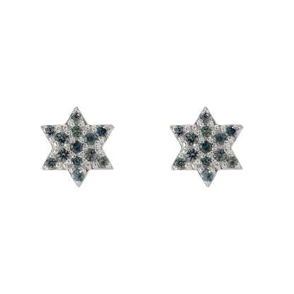 14K Gold Tiny Pavé Light Blue Sapphire Star of David Stud Earrings