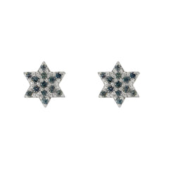 14K Gold Tiny Pavé Light Blue Sapphire Star of David Stud Earrings