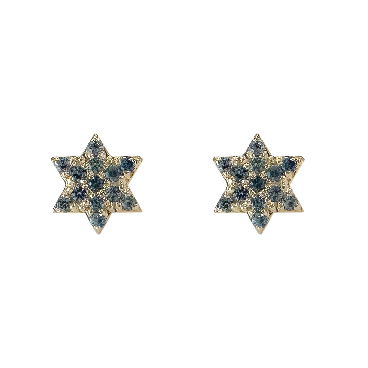 14K Gold Tiny Pavé Light Blue Sapphire Star of David Stud Earrings