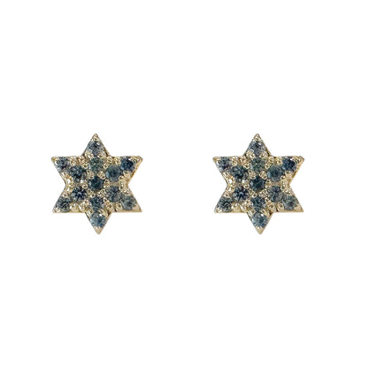 14K Gold Tiny Pavé Light Blue Sapphire Star of David Stud Earrings