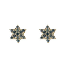 14K Gold Tiny Pavé Light Blue Sapphire Star of David Stud Earrings