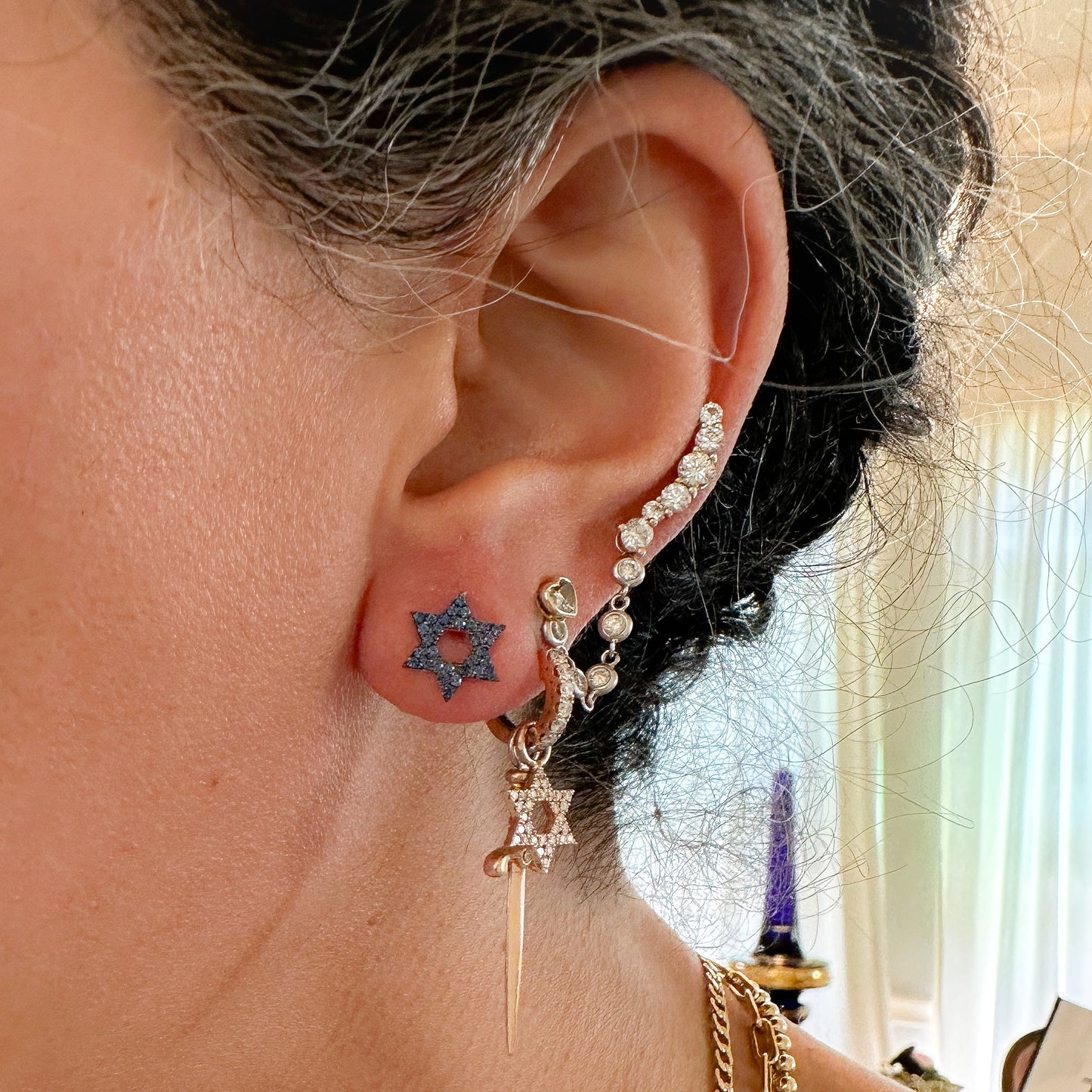 14K Gold Pavé Sapphire Star of David Stud Earrings