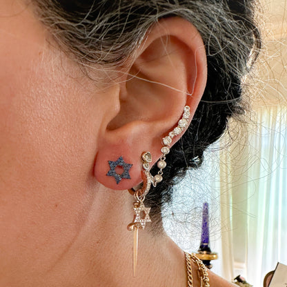 14K Gold Pavé Sapphire Star of David Stud Earrings