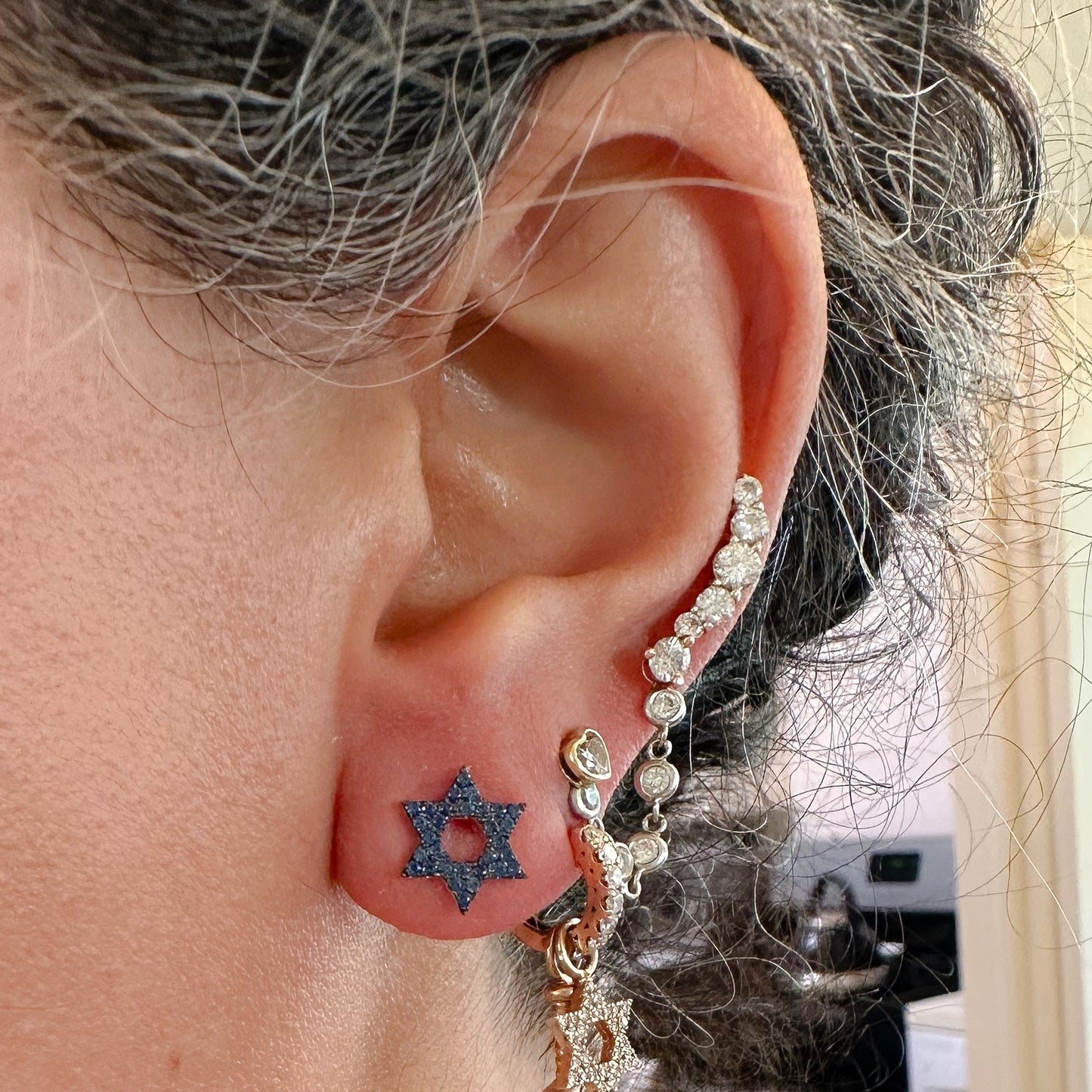14K Gold Pavé Sapphire Star of David Stud Earrings