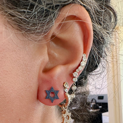 14K Gold Pavé Sapphire Star of David Stud Earrings
