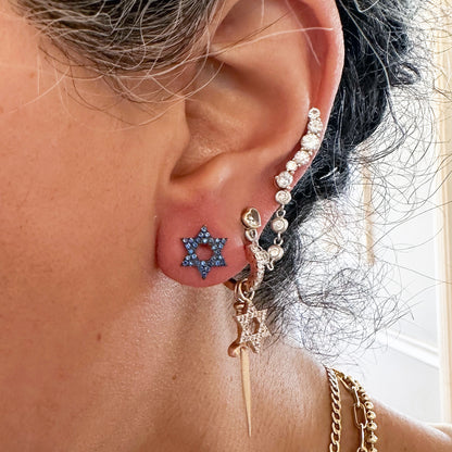 14K Gold Pavé Diamond Star of David Hoop Earring Charms