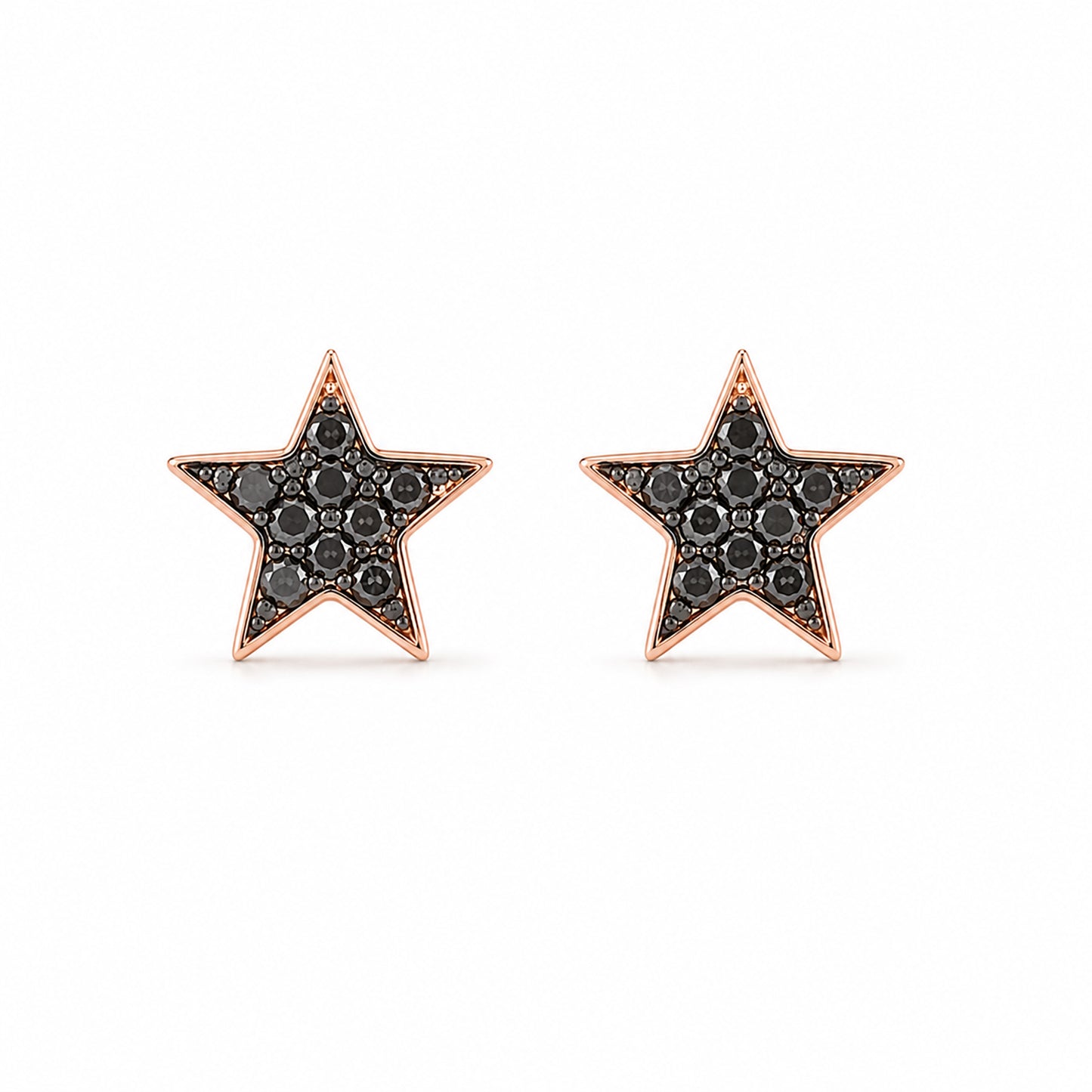 14K Gold Pavé Black Diamond Star Stud Earrings ~ XS Size