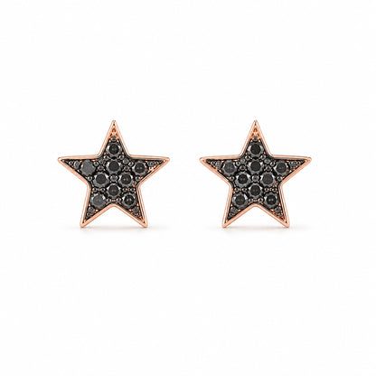 14K Gold Pavé Black Diamond Star Stud Earrings ~ XS Size