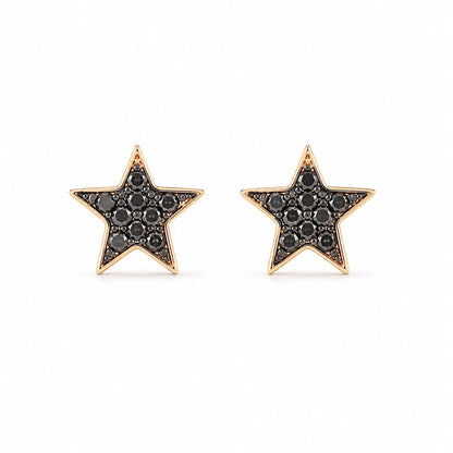 14K Gold Pavé Black Diamond Star Stud Earrings ~ XS Size