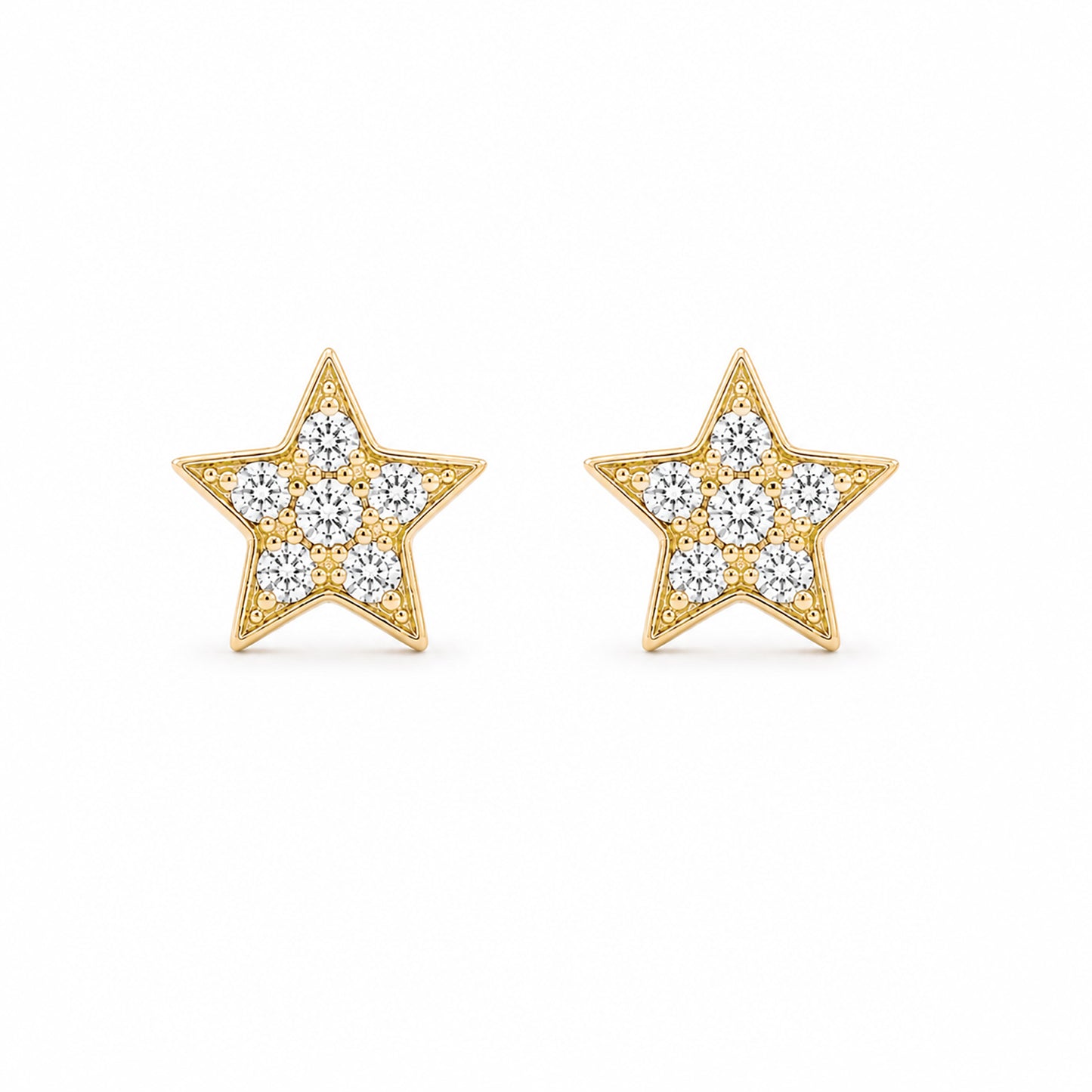 14K Gold Pavé Diamond Star Stud Earrings ~ XS Size