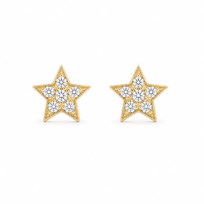 14K Gold Pavé Diamond Star Stud Earrings ~ XS Size