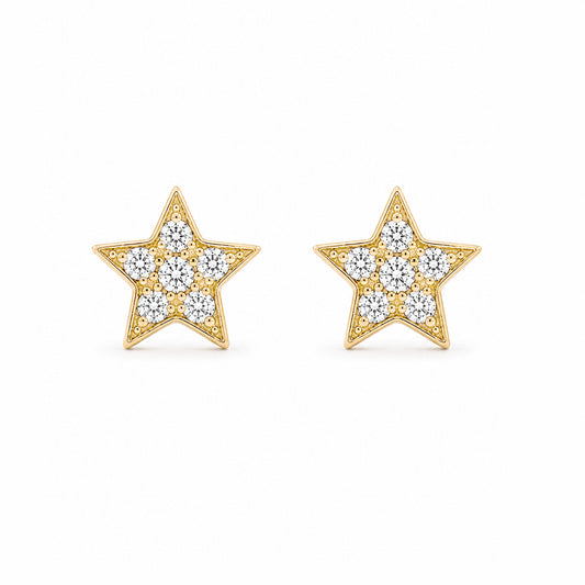 14K Gold Pavé Diamond Star Stud Earrings ~ XS Size