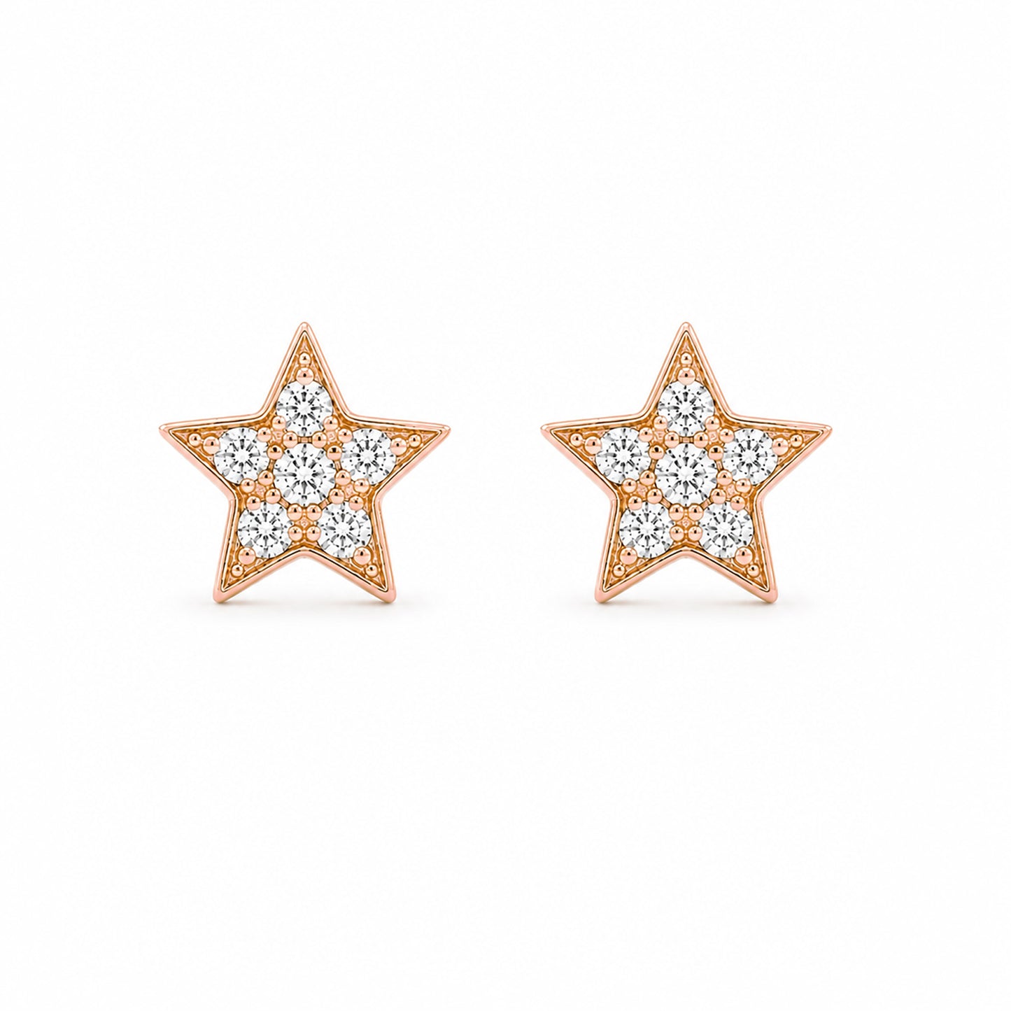 14K Gold Pavé Diamond Star Stud Earrings ~ XS Size
