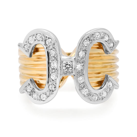 The Two Tone Diamond Double C 14K Ring