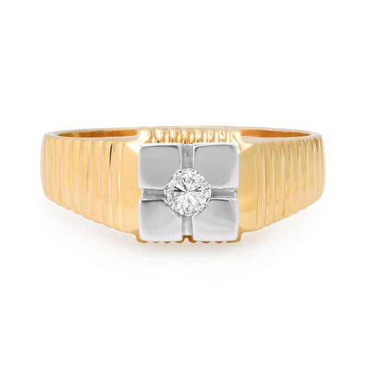 The Two Tone Diamond Cubic Signet 18K Ring
