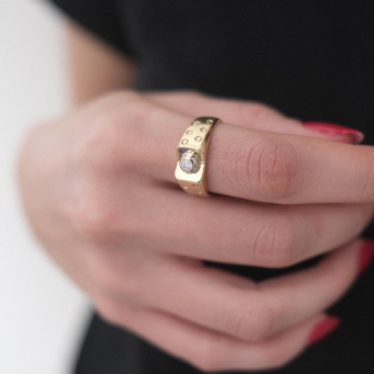 The Two Tone Diamond Polka Dot Signet 18K Ring