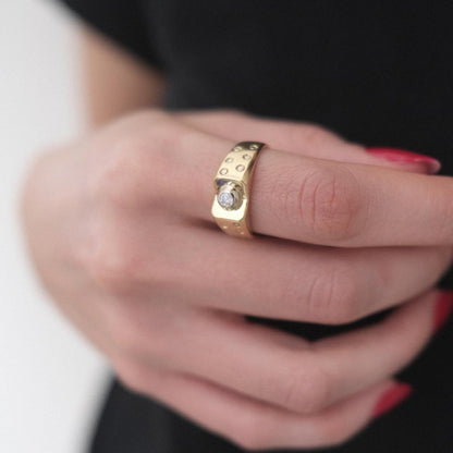 The Two Tone Diamond Polka Dot Signet 18K Ring