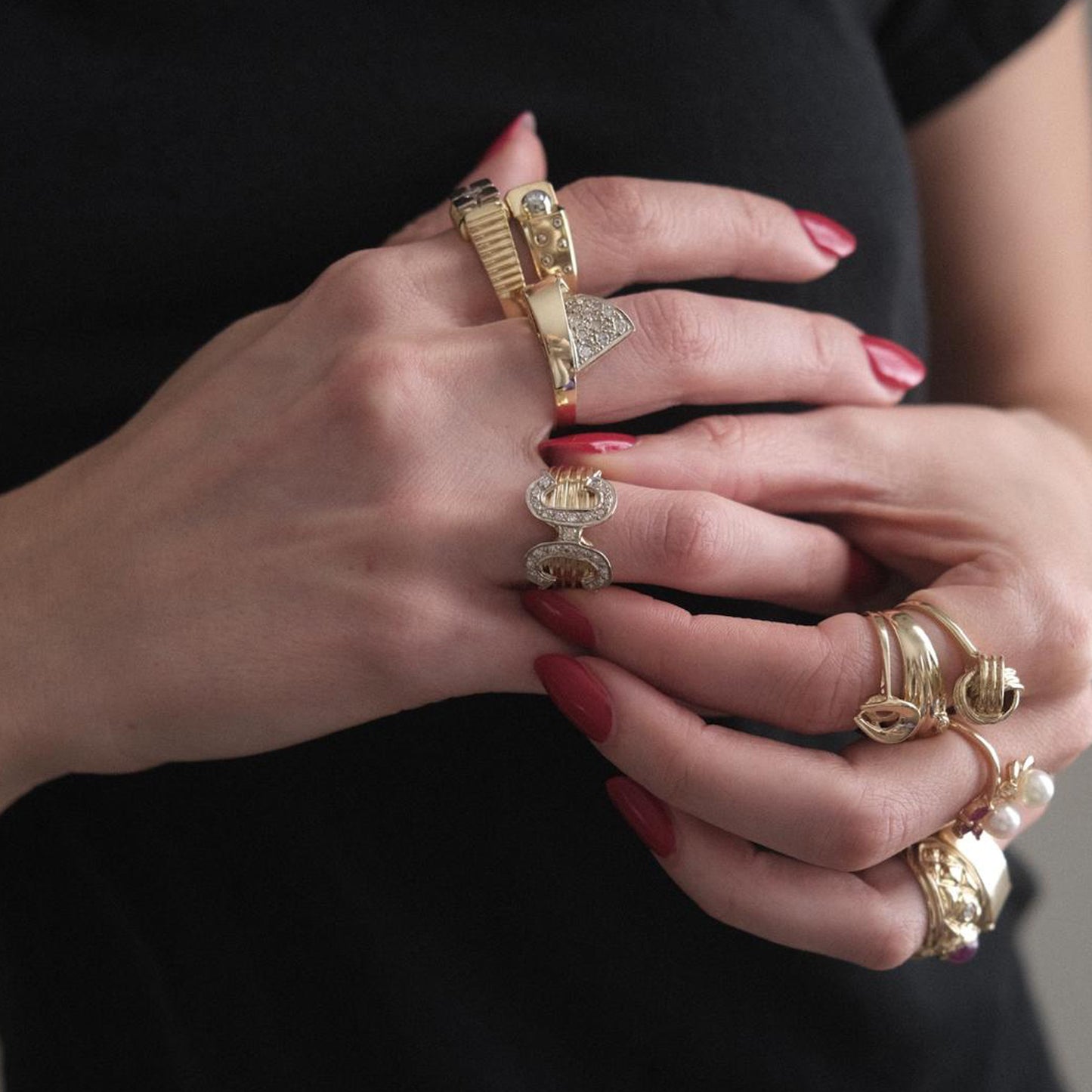 The Two Tone Diamond Polka Dot Signet 18K Ring