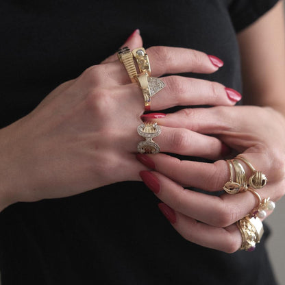 The Two Tone Diamond Polka Dot Signet 18K Ring