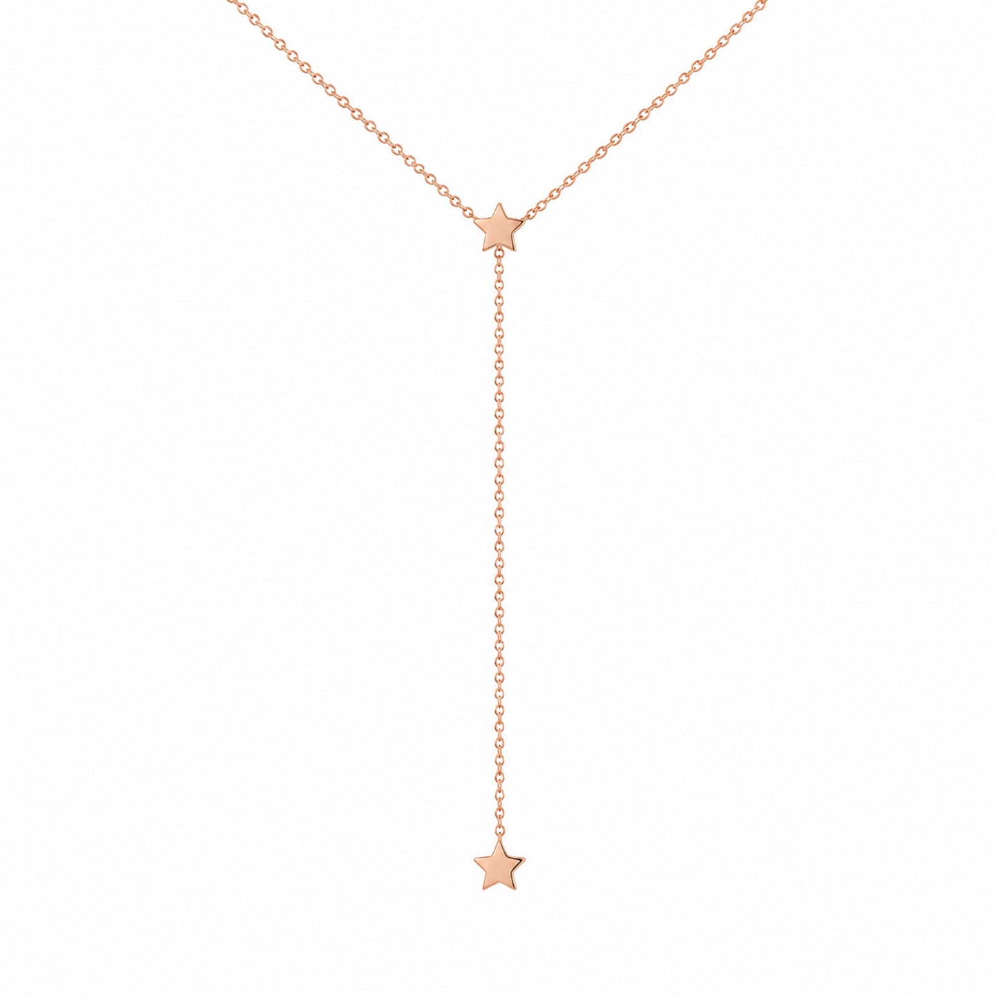 14K Gold Double XS Star Lariat Drop Necklace