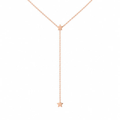14K Gold Double XS Star Lariat Drop Necklace