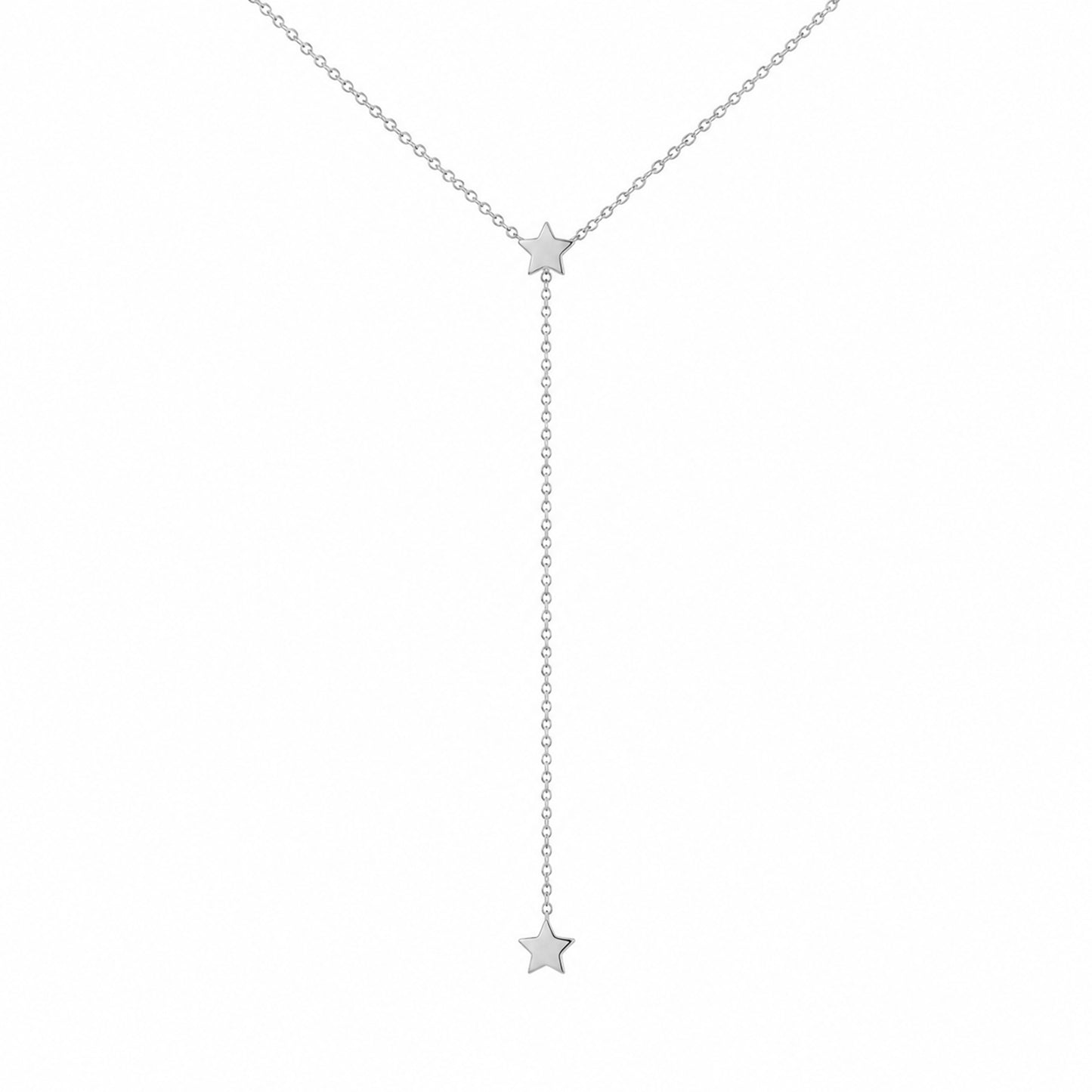 14K Gold Double XS Star Lariat Drop Necklace