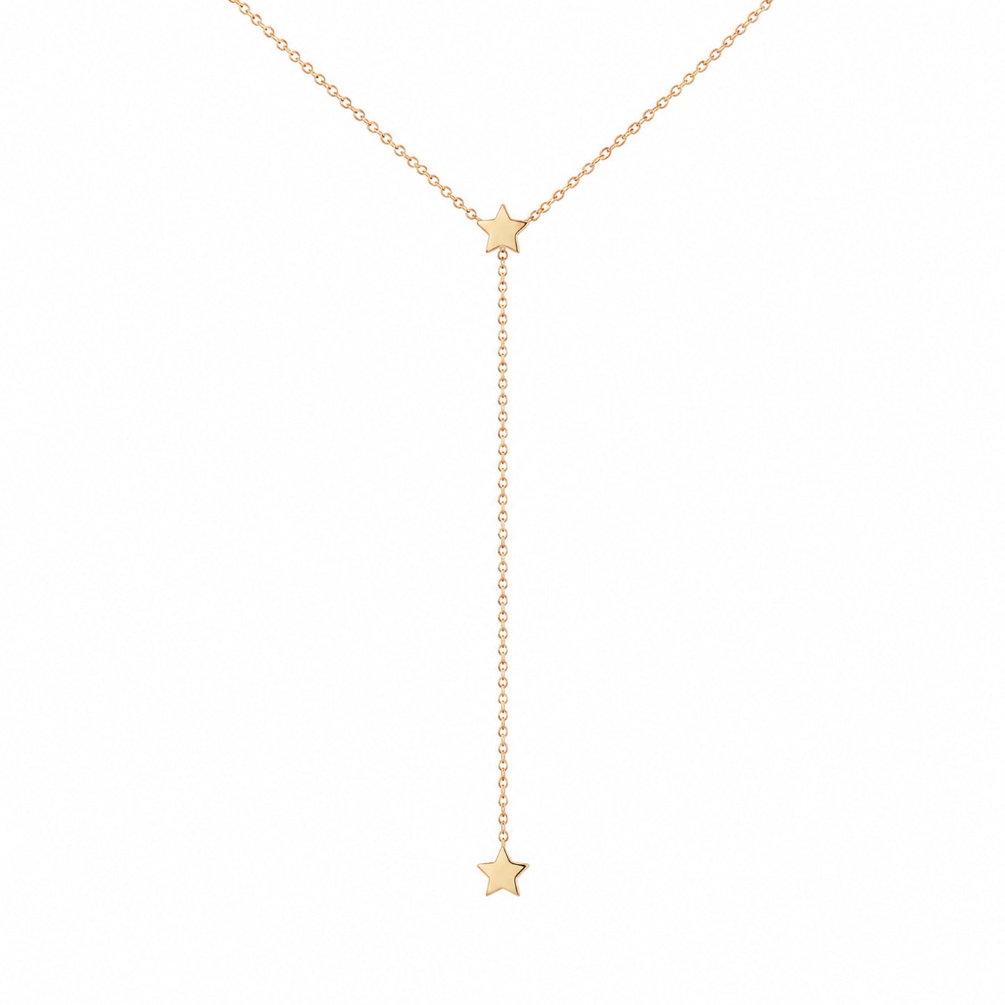 14K Gold Double XS Star Lariat Drop Necklace