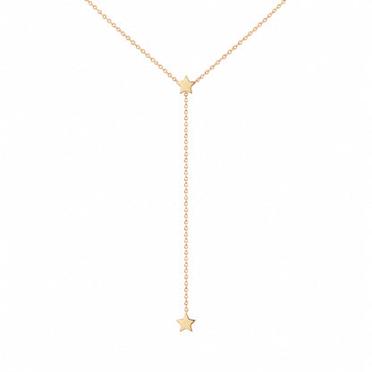 14K Gold Double XS Star Lariat Drop Necklace