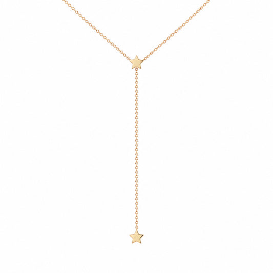 14K Gold Double XS Star Lariat Drop Necklace