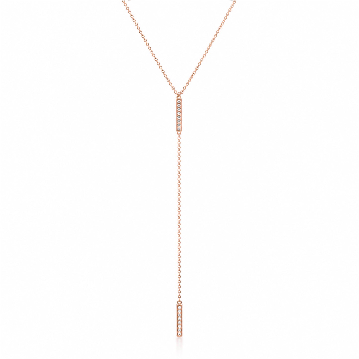 14K Gold Pavé Diamond Double Bar Lariat Drop Necklace