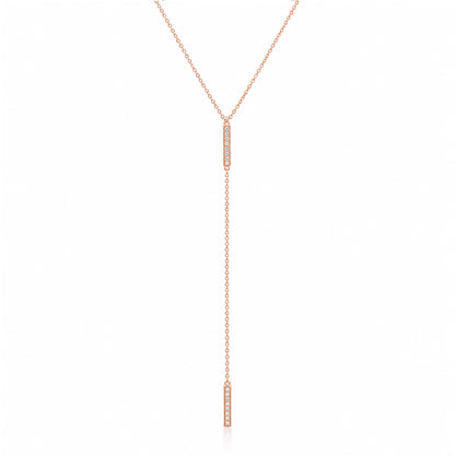 14K Gold Pavé Diamond Double Bar Lariat Drop Necklace