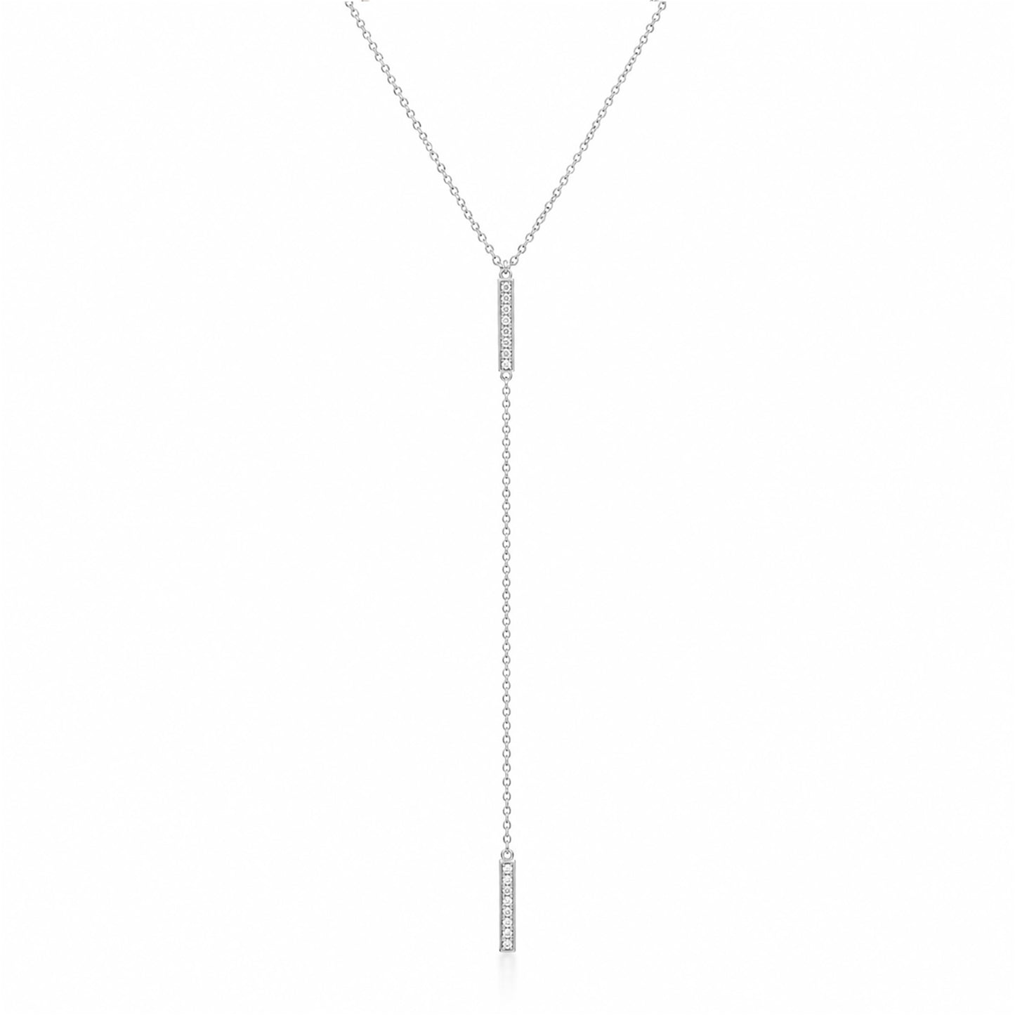 14K Gold Pavé Diamond Double Bar Lariat Drop Necklace