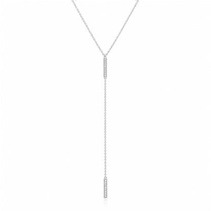 14K Gold Pavé Diamond Double Bar Lariat Drop Necklace