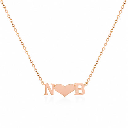 14K Gold Double Initial Sweetheart Charm Pendant Necklace