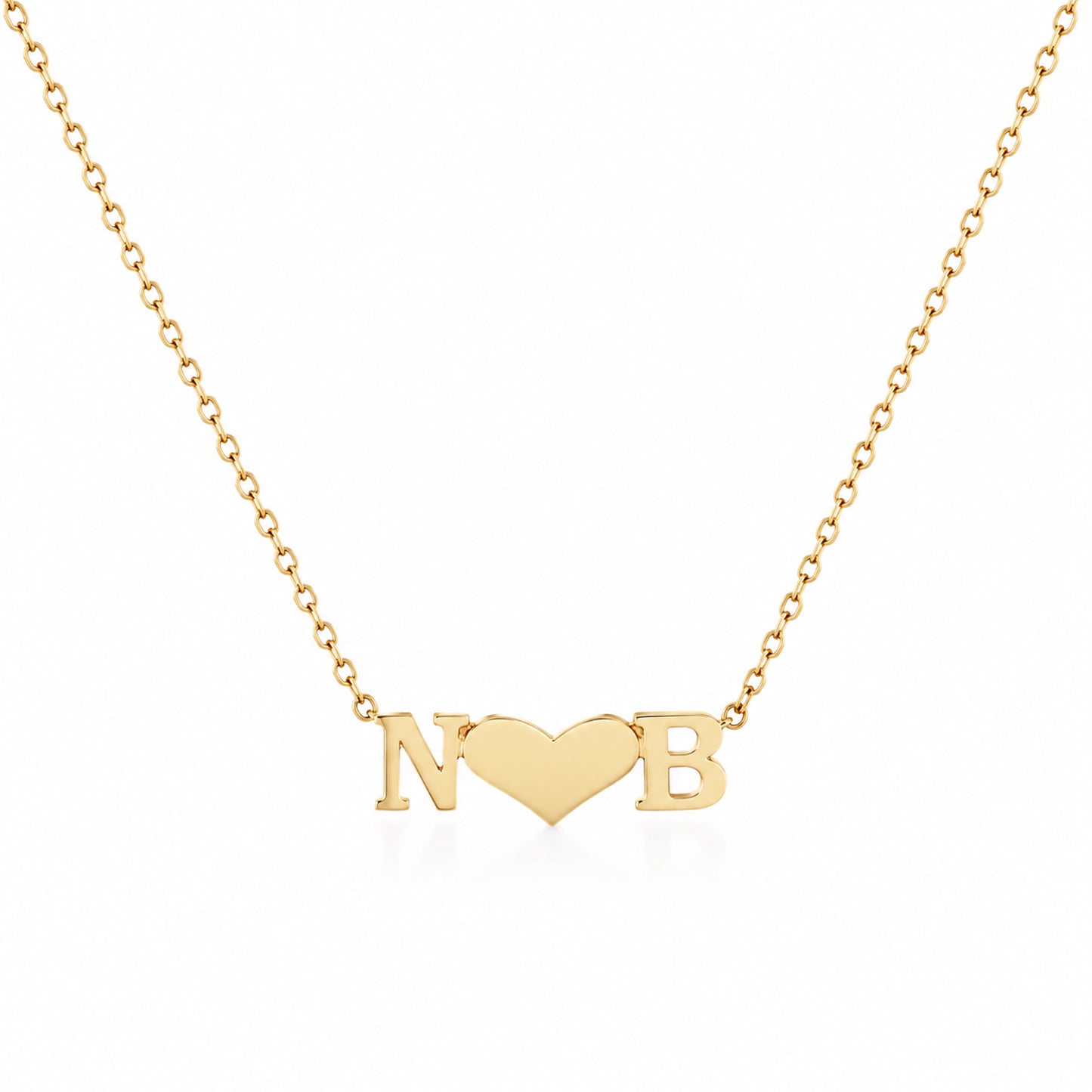 14K Gold Double Initial Sweetheart Charm Pendant Necklace